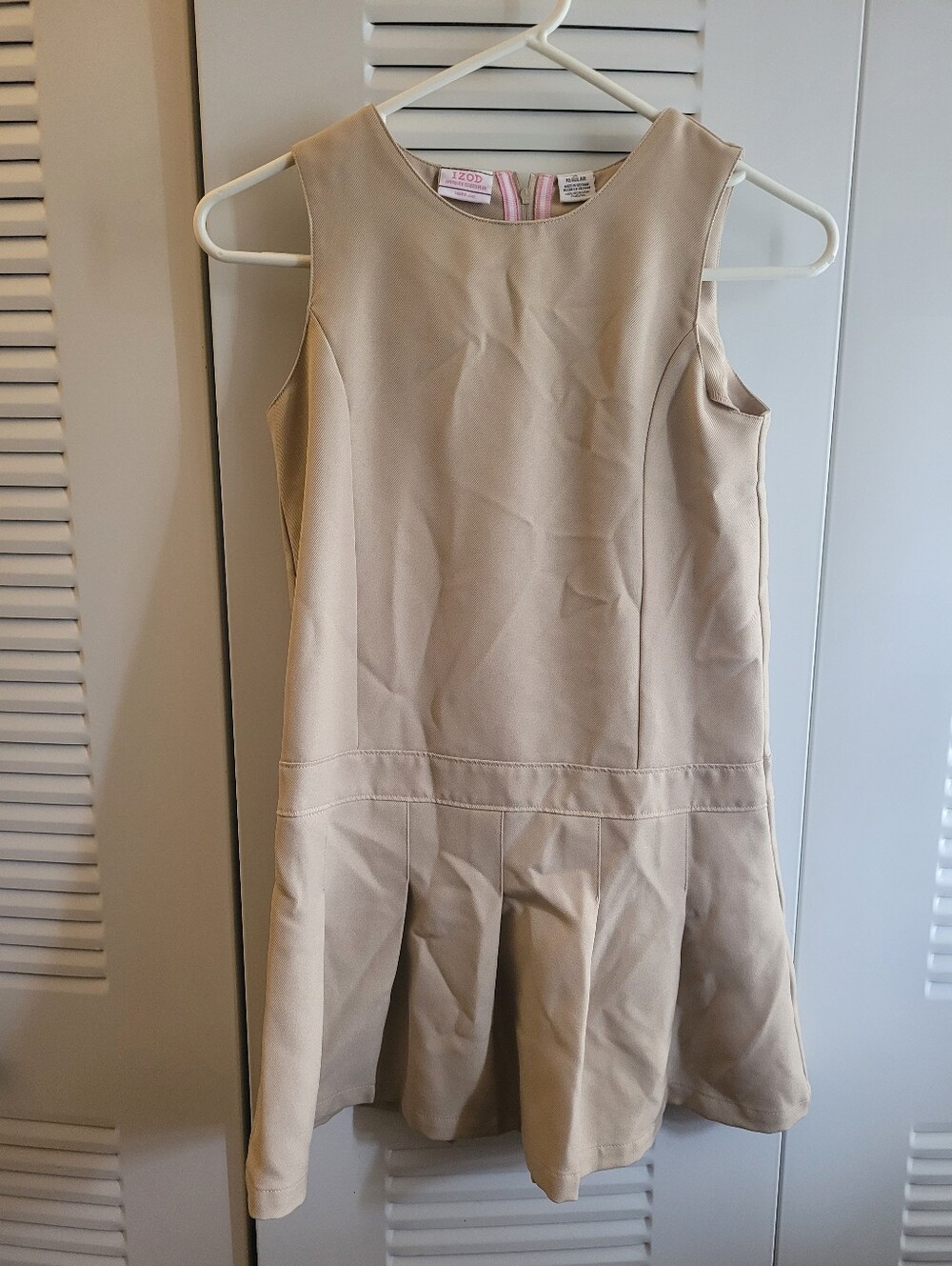 IZOD Girls Khaki Drop Waist Pleated School Uniform Jumper Dress
